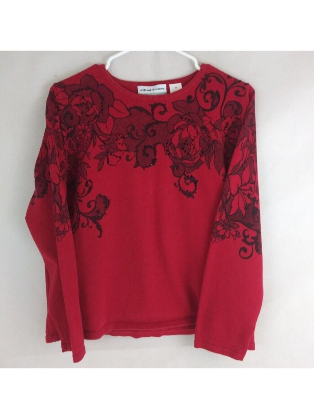 Alfred Dunner Petite Women's Red Beaded Floral Shirt Size PL